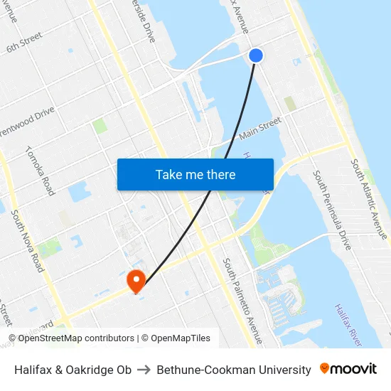 Halifax & Oakridge Ob to Bethune-Cookman University map