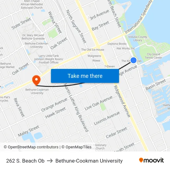 262 S. Beach Ob to Bethune-Cookman University map
