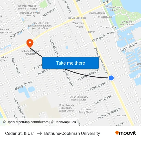 Cedar St. & Us1 to Bethune-Cookman University map