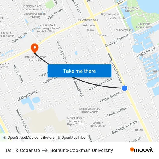Us1 & Cedar Ob to Bethune-Cookman University map