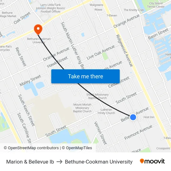 Marion & Bellevue Ib to Bethune-Cookman University map