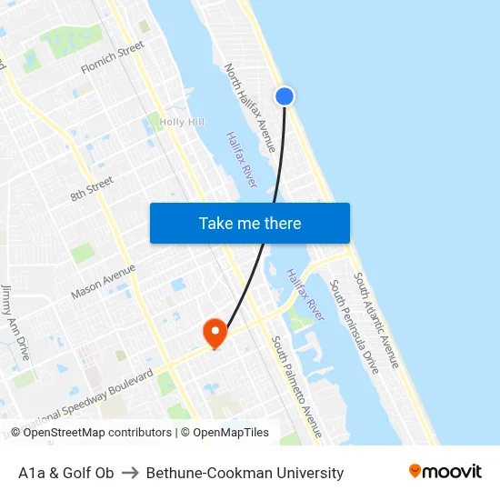 A1a & Golf Ob to Bethune-Cookman University map