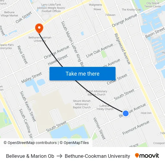 Bellevue & Marion Ob to Bethune-Cookman University map