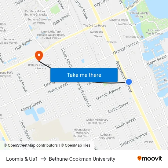 Loomis & Us1 to Bethune-Cookman University map