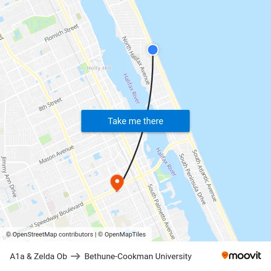 A1a & Zelda Ob to Bethune-Cookman University map
