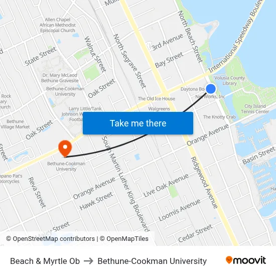 Beach & Myrtle Ob to Bethune-Cookman University map