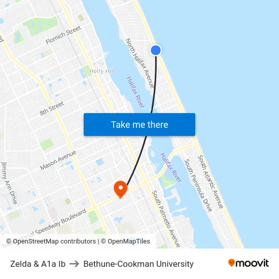 Zelda & A1a Ib to Bethune-Cookman University map