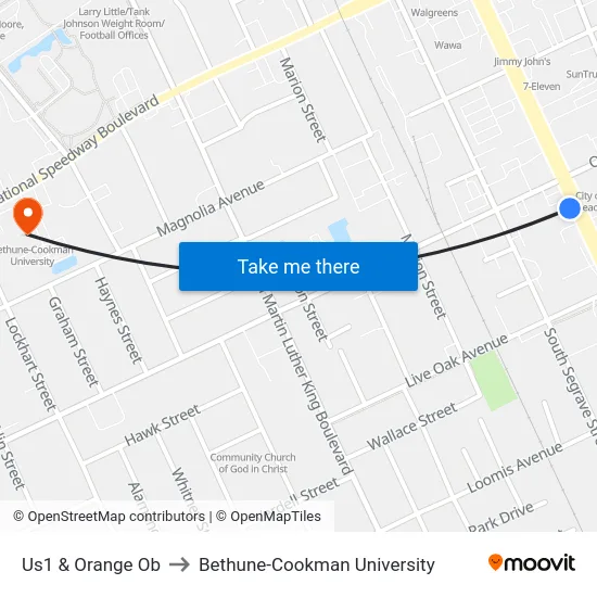 Us1 & Orange Ob to Bethune-Cookman University map