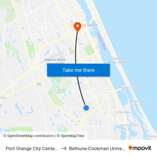 Port Orange City Center  Ob to Bethune-Cookman University map