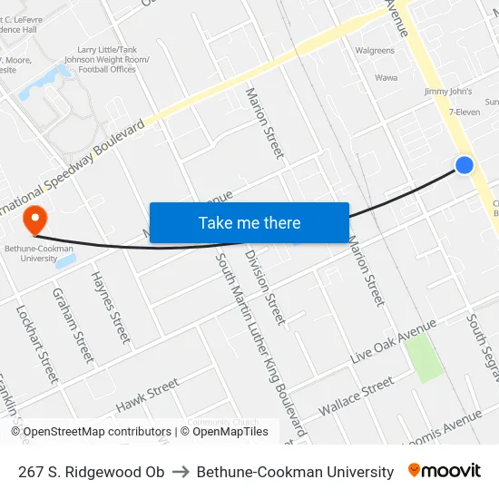 267 S. Ridgewood Ob to Bethune-Cookman University map