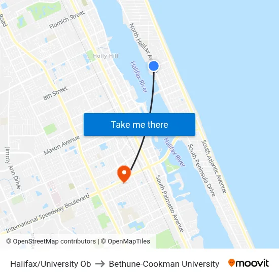 Halifax/University Ob to Bethune-Cookman University map