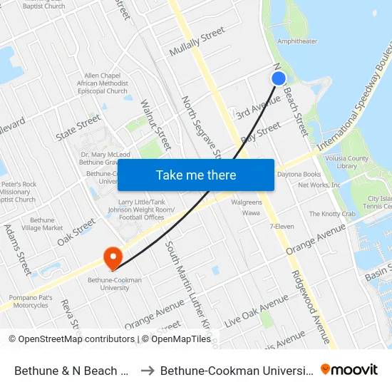 Bethune &  N Beach Ob to Bethune-Cookman University map