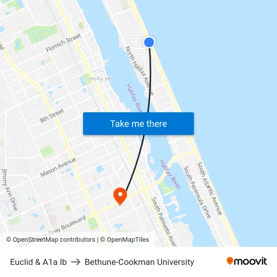 Euclid & A1a Ib to Bethune-Cookman University map