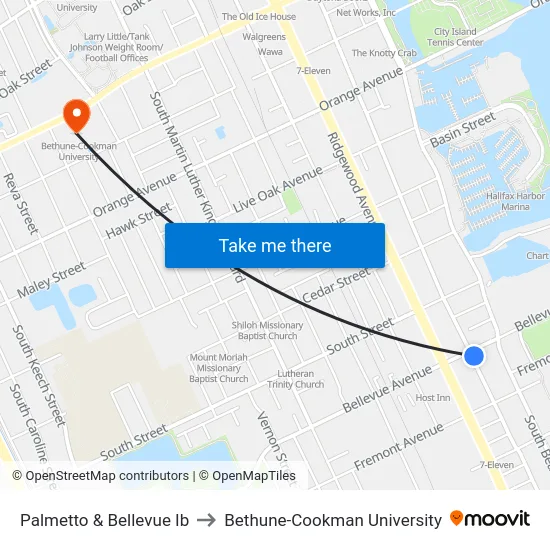 Palmetto & Bellevue Ib to Bethune-Cookman University map