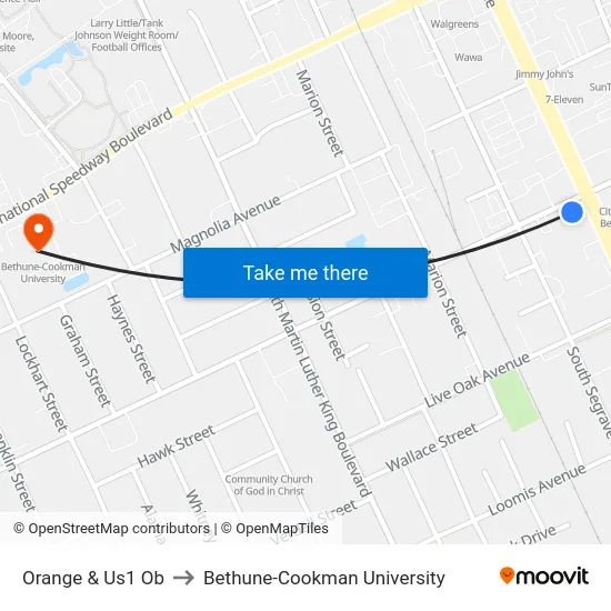 Orange & Us1  Ob to Bethune-Cookman University map