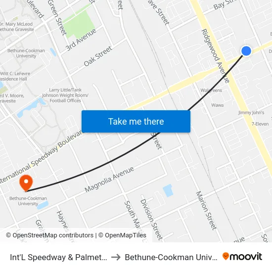 Int'L Speedway & Palmetto Ob to Bethune-Cookman University map