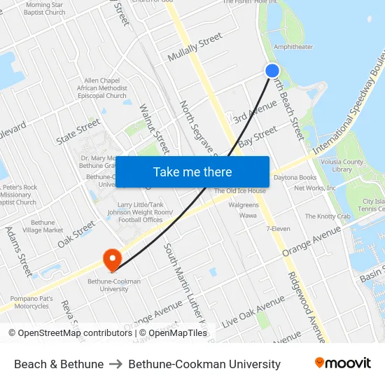 Beach & Bethune to Bethune-Cookman University map