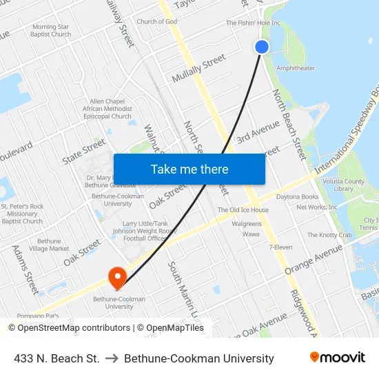 433 N. Beach St. to Bethune-Cookman University map