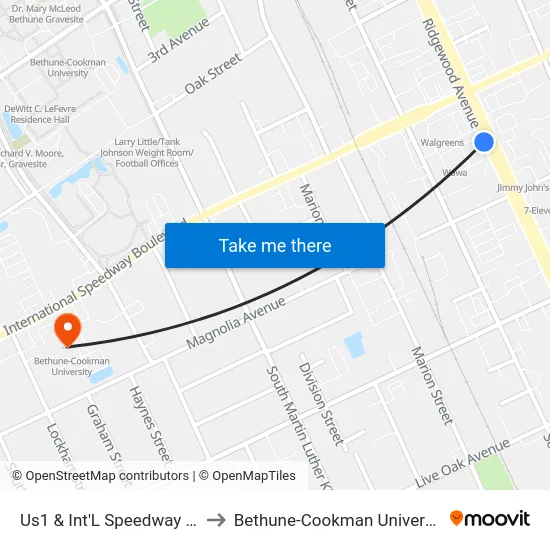 Us1 & Int'L Speedway  Ob to Bethune-Cookman University map