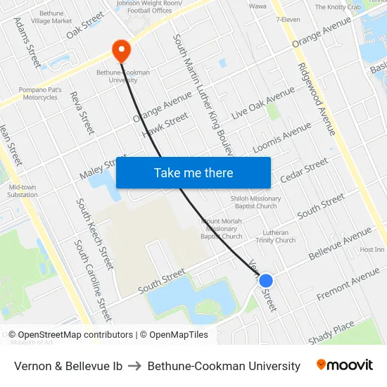 Vernon & Bellevue Ib to Bethune-Cookman University map