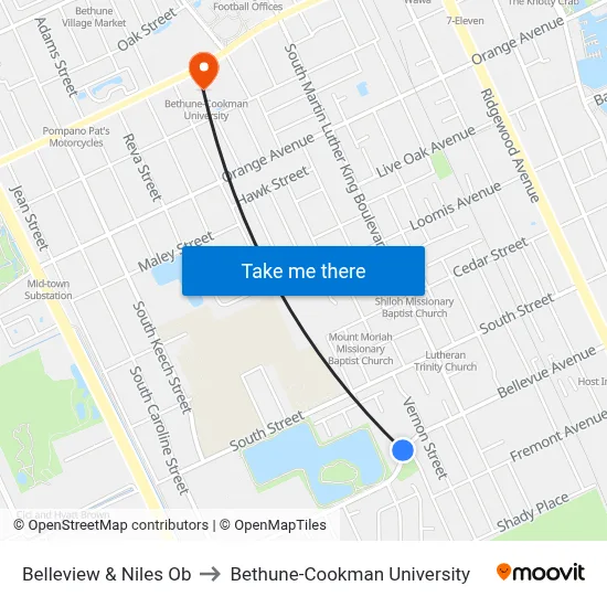Belleview & Niles Ob to Bethune-Cookman University map