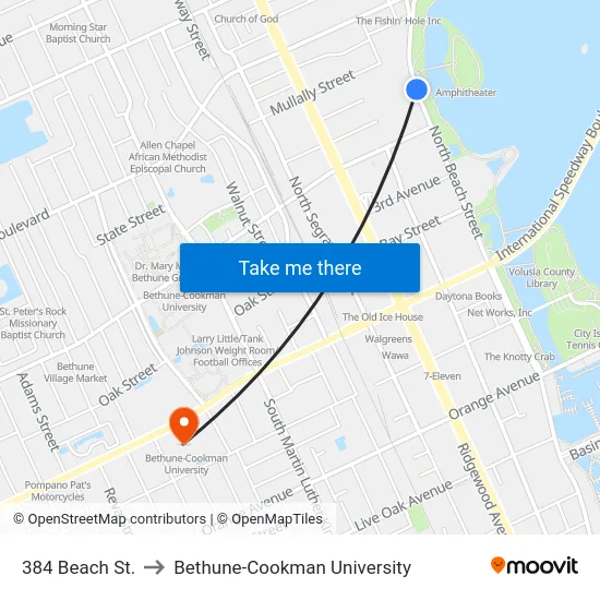 384 Beach St. to Bethune-Cookman University map