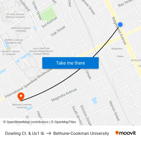 Dowling Ct. & Us1 Ib to Bethune-Cookman University map