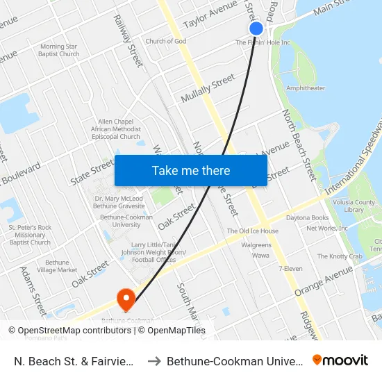 N. Beach St. & Fairview Ob to Bethune-Cookman University map