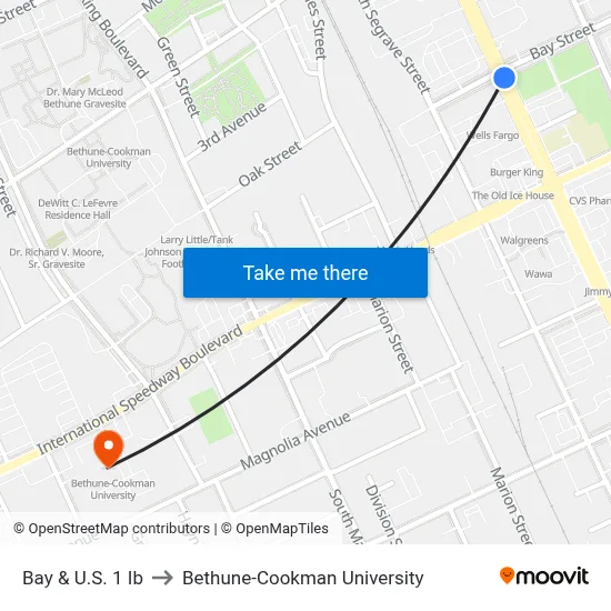 Bay & U.S. 1 Ib to Bethune-Cookman University map