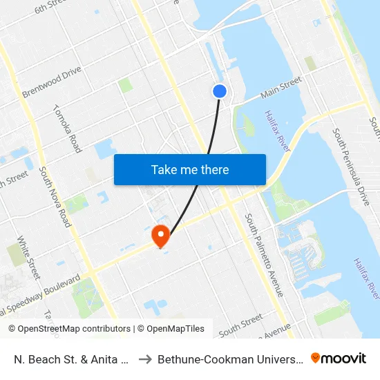 N. Beach St. & Anita Ob to Bethune-Cookman University map