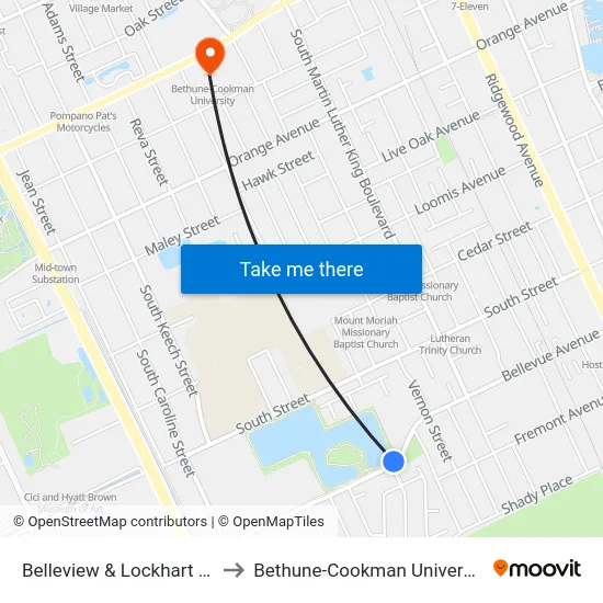Belleview & Lockhart Ob to Bethune-Cookman University map