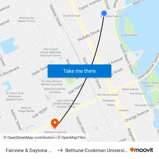 Fairview & Daytona Wb to Bethune-Cookman University map