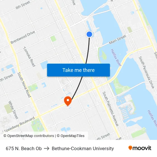 675 N. Beach Ob to Bethune-Cookman University map