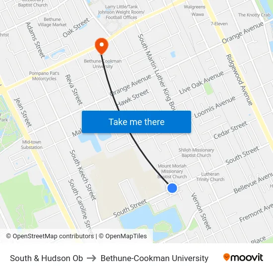 South & Hudson Ob to Bethune-Cookman University map