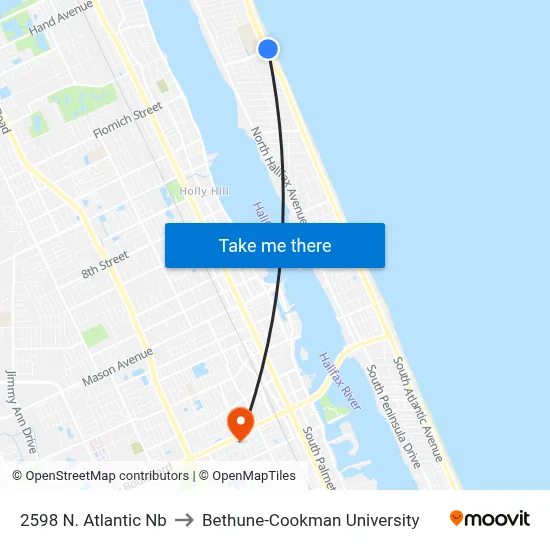 2598 N. Atlantic Nb to Bethune-Cookman University map