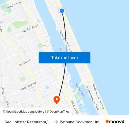 Red Lobster Restaurant/A1a Ib to Bethune-Cookman University map