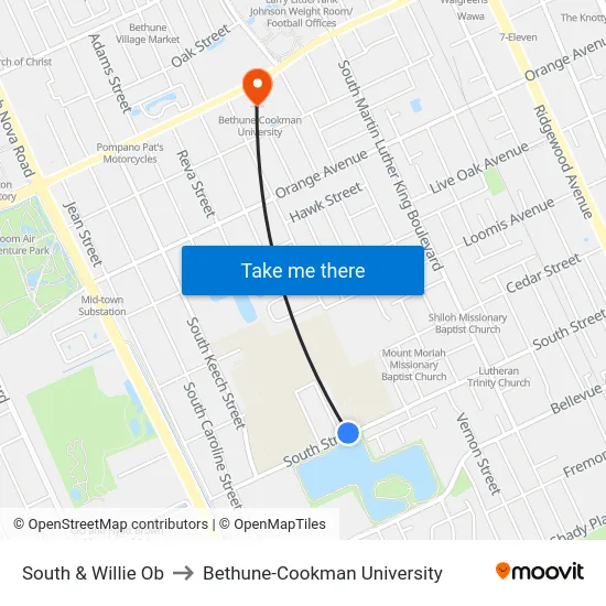 South & Willie Ob to Bethune-Cookman University map