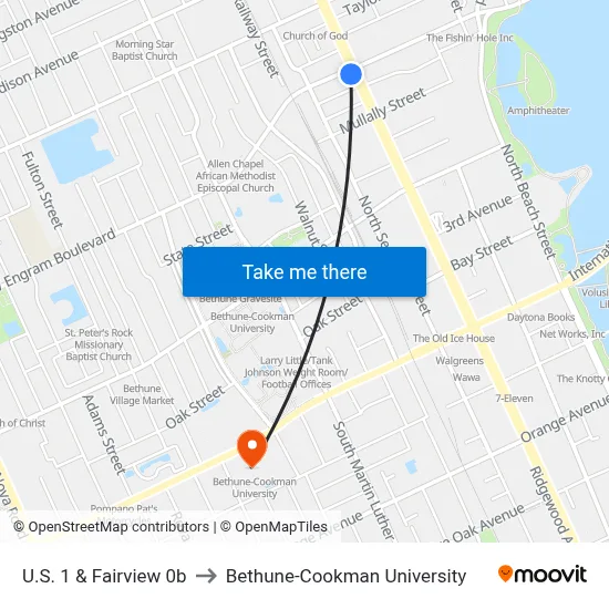 U.S. 1 & Fairview 0b to Bethune-Cookman University map