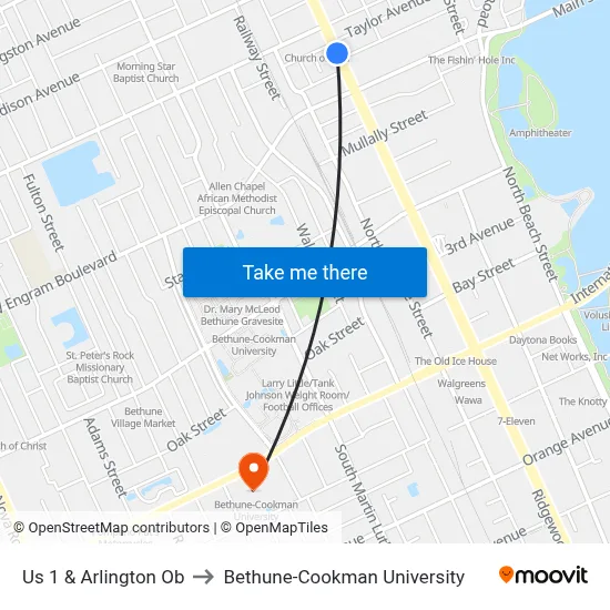 Us 1 & Arlington Ob to Bethune-Cookman University map