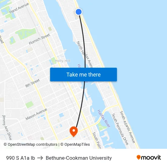 990 S A1a Ib to Bethune-Cookman University map
