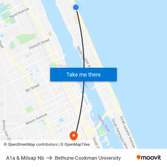 A1a & Milsap Nb to Bethune-Cookman University map
