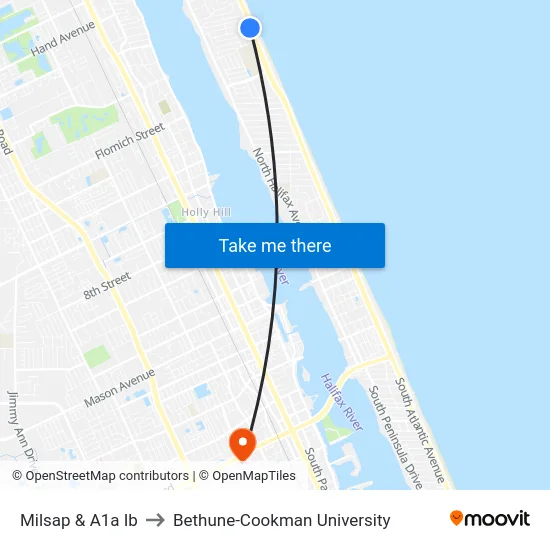 Milsap & A1a Ib to Bethune-Cookman University map