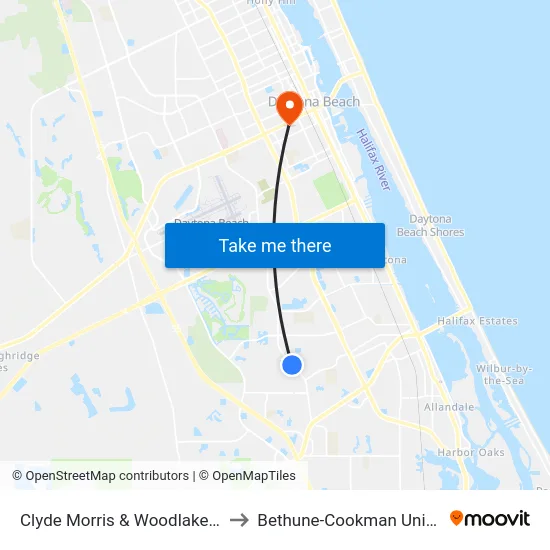 Clyde Morris & Woodlake Dr. Ob to Bethune-Cookman University map