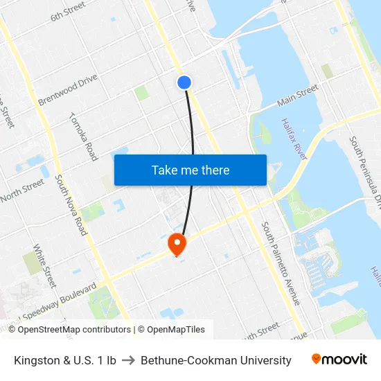 Kingston & U.S. 1 Ib to Bethune-Cookman University map