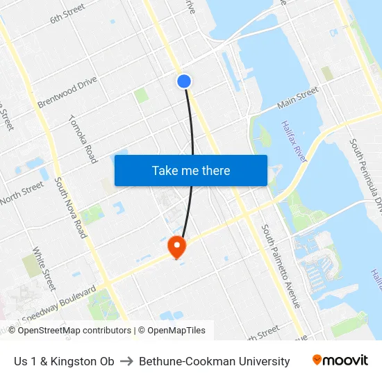 Us 1 & Kingston Ob to Bethune-Cookman University map