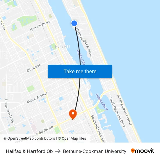Halifax & Hartford Ob to Bethune-Cookman University map
