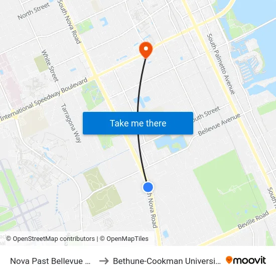 Nova Past Bellevue Ob to Bethune-Cookman University map