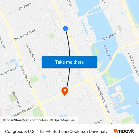 Congress & U.S. 1 Ib to Bethune-Cookman University map