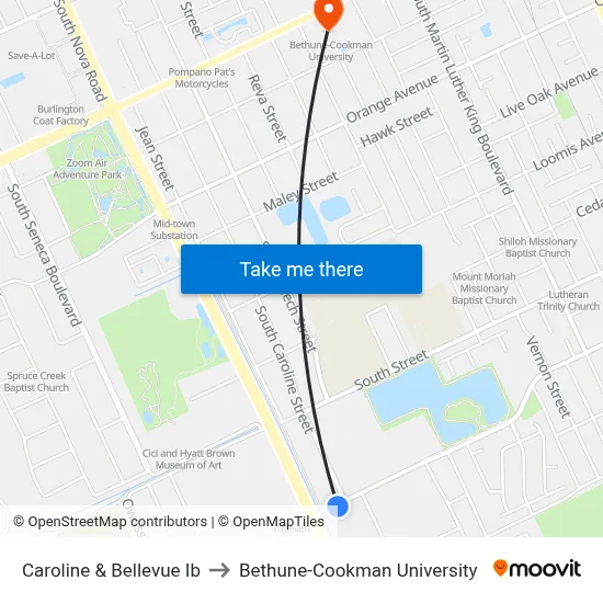 Caroline & Bellevue Ib to Bethune-Cookman University map