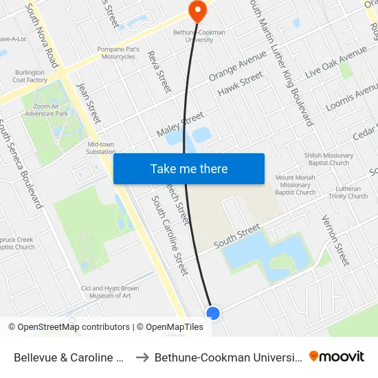 Bellevue & Caroline Ob to Bethune-Cookman University map